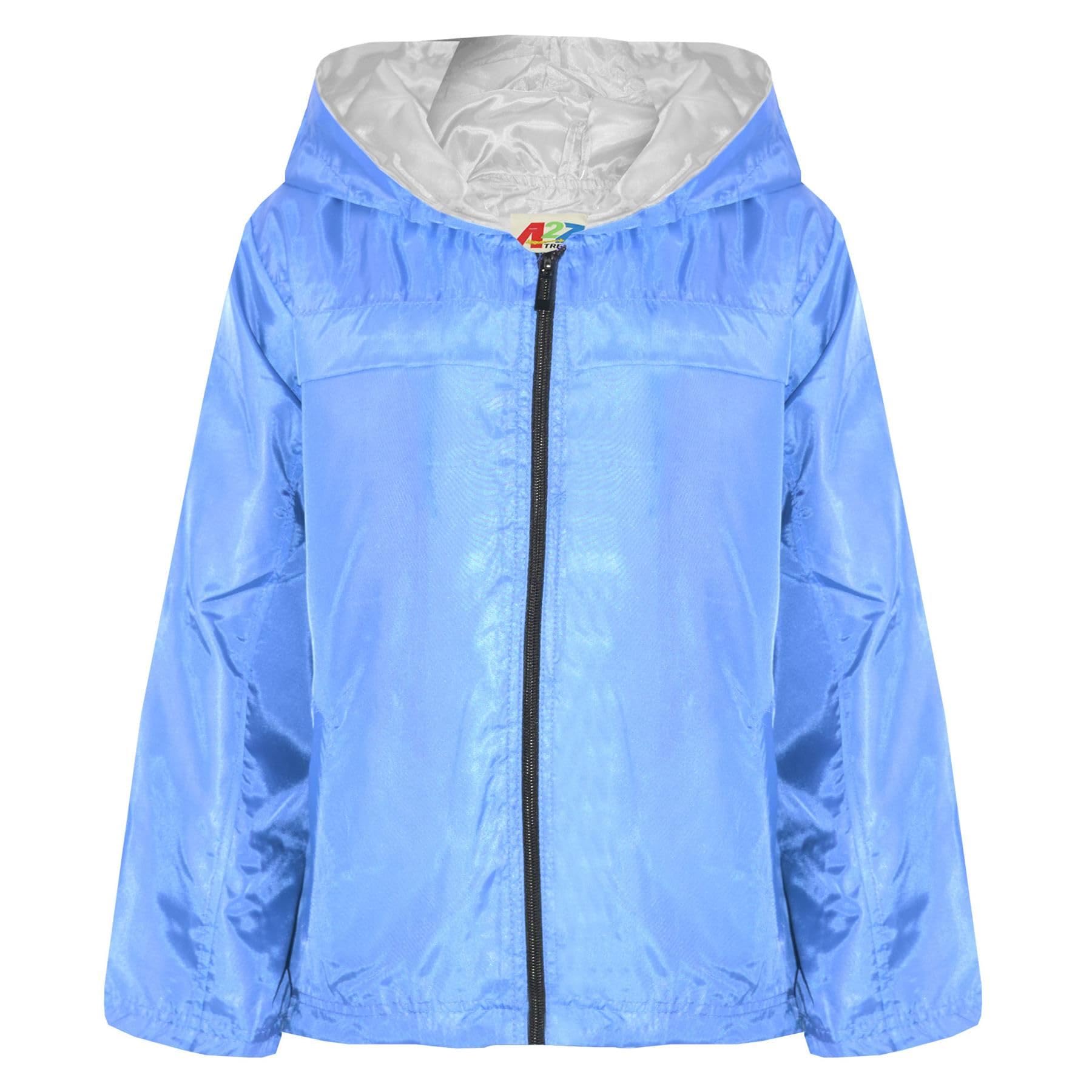 A2zkids (13 Years, Sky Blue) Girls Boys Raincoats Jackets Cagoule Lightweight Jacket Hooded Rain Mac 5-13 Yr