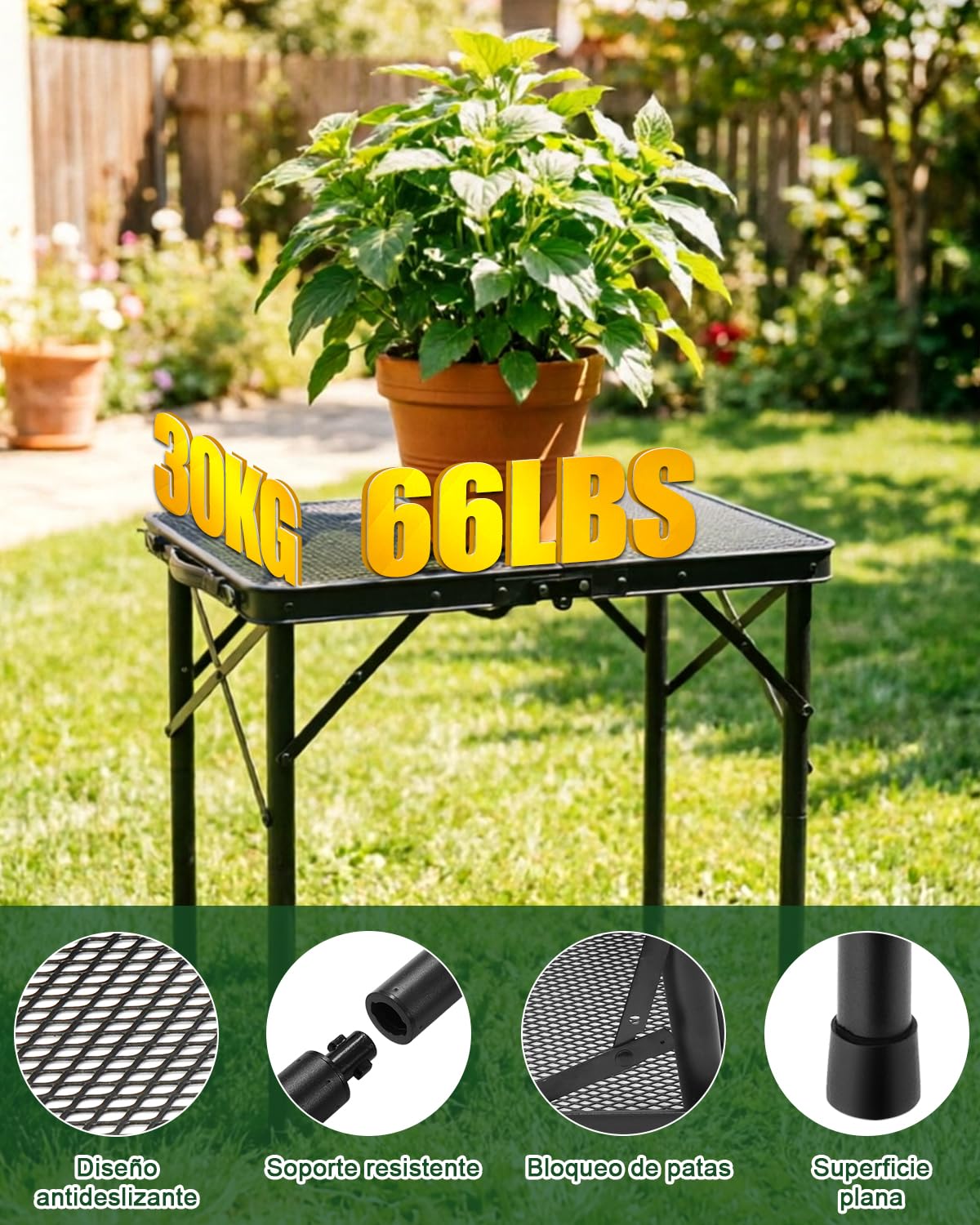 E EASTSTORM Mesa de Camping Plegable 60×40cm, de Jardín y Barbacoa Con Placa de Rejilla de Metal, Ligera y Portátil Para Playa y Balcón (Negro)