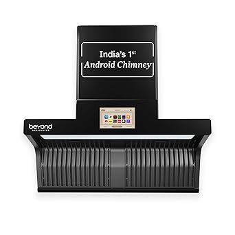 Beyond Appliances Orion 90cm Auto Clean Kitchen Chimney | 1600 CMH Suction | Filterless | Smart Touchscreen Display & Speaker | Baffle Plates | Touch Control | Black Finish.