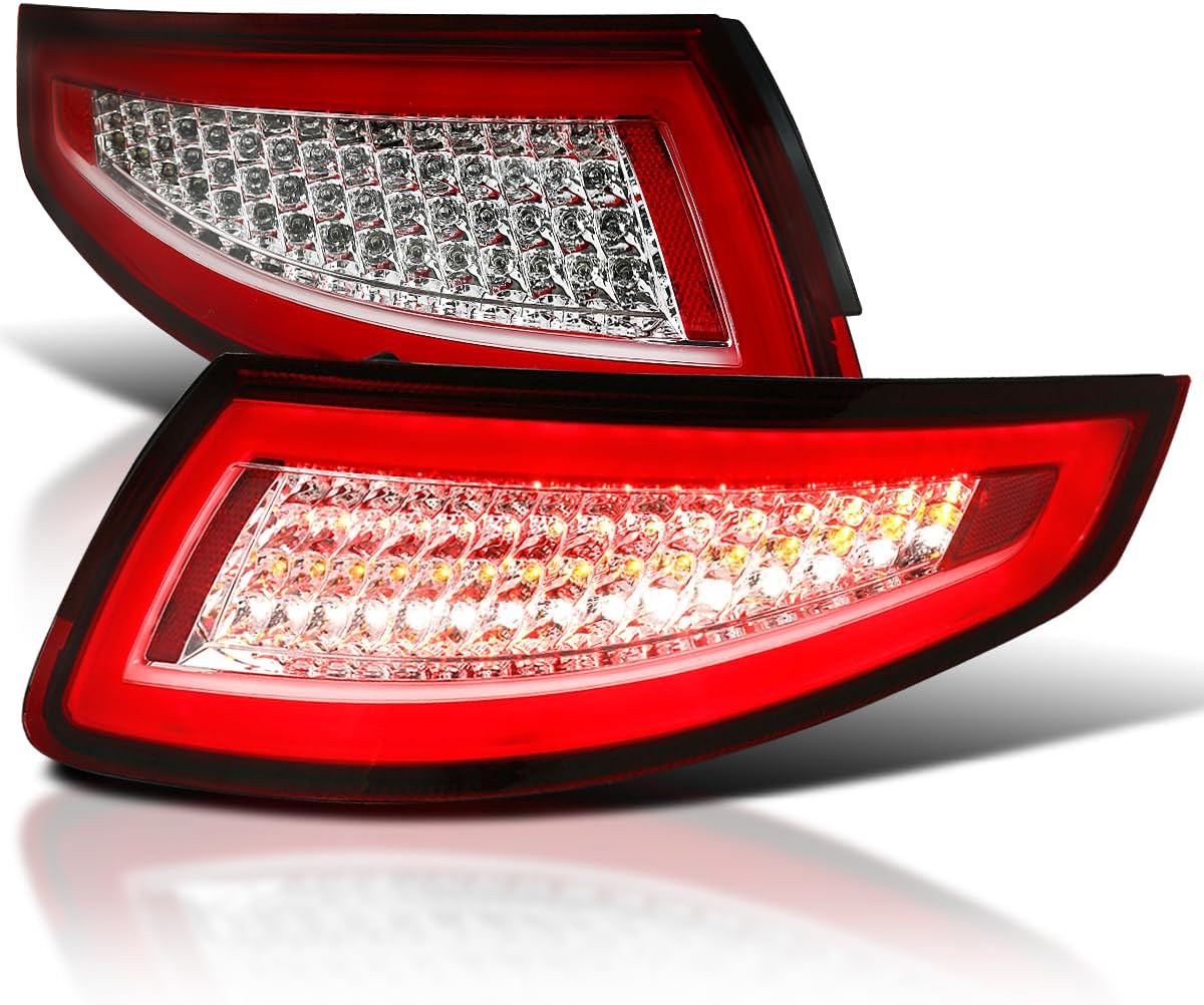 SPEC-D TUNING Chrome Red LED Bar Tail Lights Compatible with 2005-2008 Porsche 911 997 Carrera/Carrera 4 / Carrera S/Carrera 4S / Targa 4 / Targa 4S, Left + Right Pair Assembly