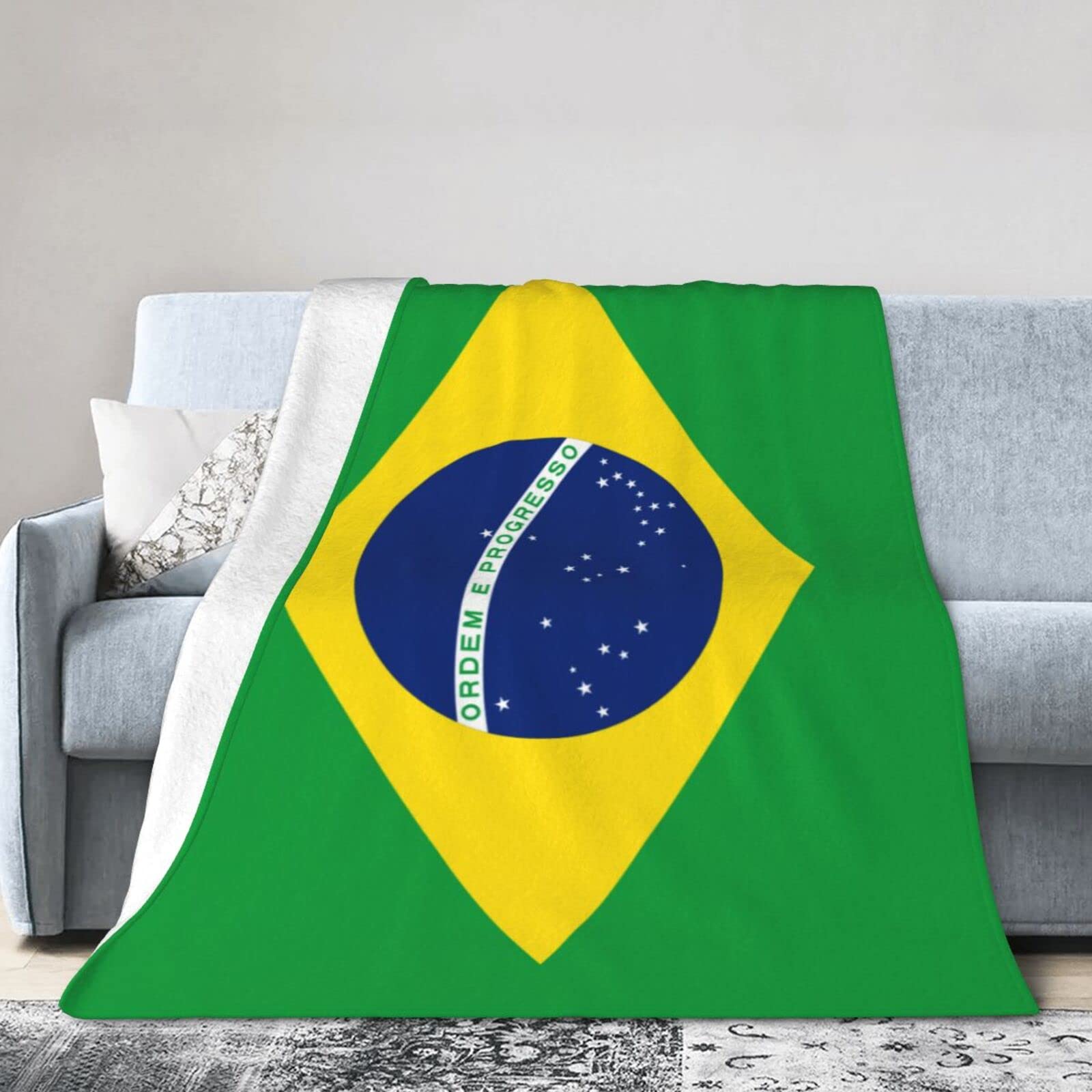 Melbrakin Brazil Flag Blanket Throw Blanket Flannel Fleece Blanket Soft Fuzzy Lightweight Blanket For Sofa Bedroom Couch 60"X50"