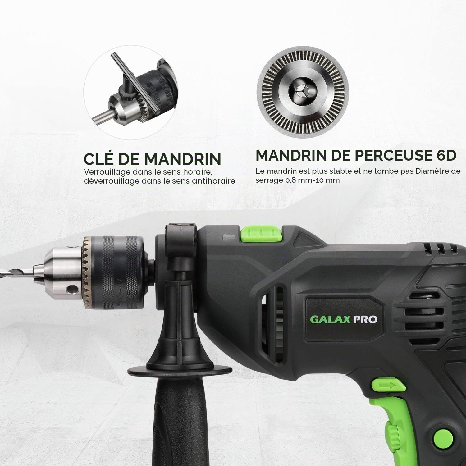 GALAX PRO Perceuse à percussion 600W, 13mm mandrin de perçage, 0-3000RPM, Perceuse puissante à vitesse variable pour métal, bois et béton