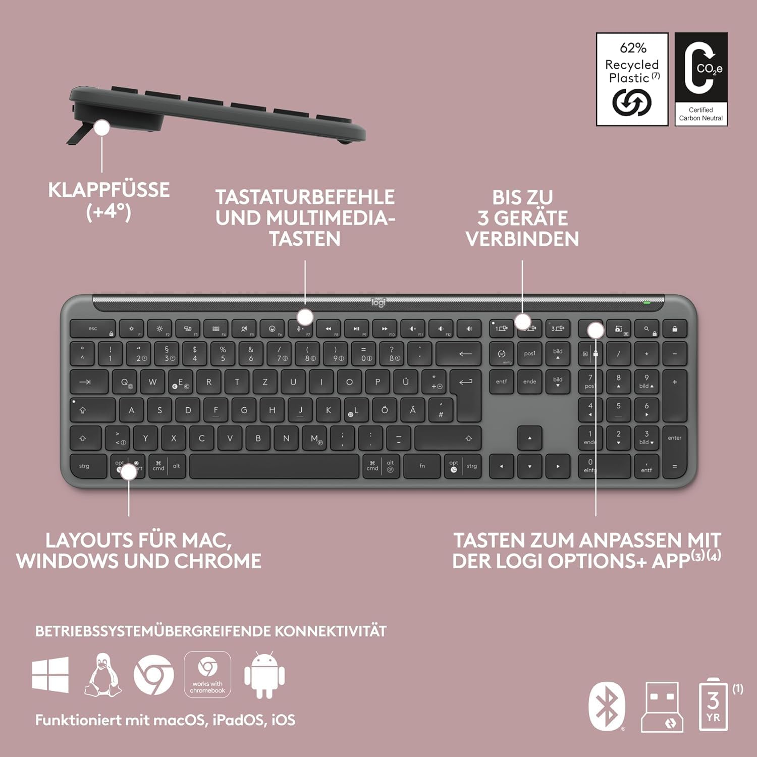 Logitech K950 Signature Slim Keyboard Rf Wireless + Bluetooth, W128896805 (Rf Wireless + Bluetooth Qwertz German Graphite)