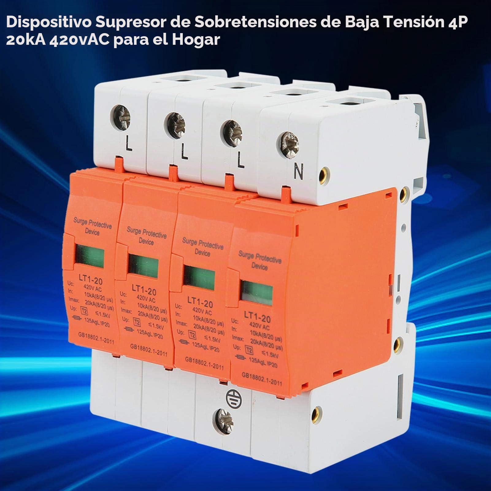 Dispositivo supresor de sobretensiones AC 420V, Protector contra sobretensiones de la casa 4P 20KA Dispositivo supresor de Baja tensión trifásico de Cuatro Cables