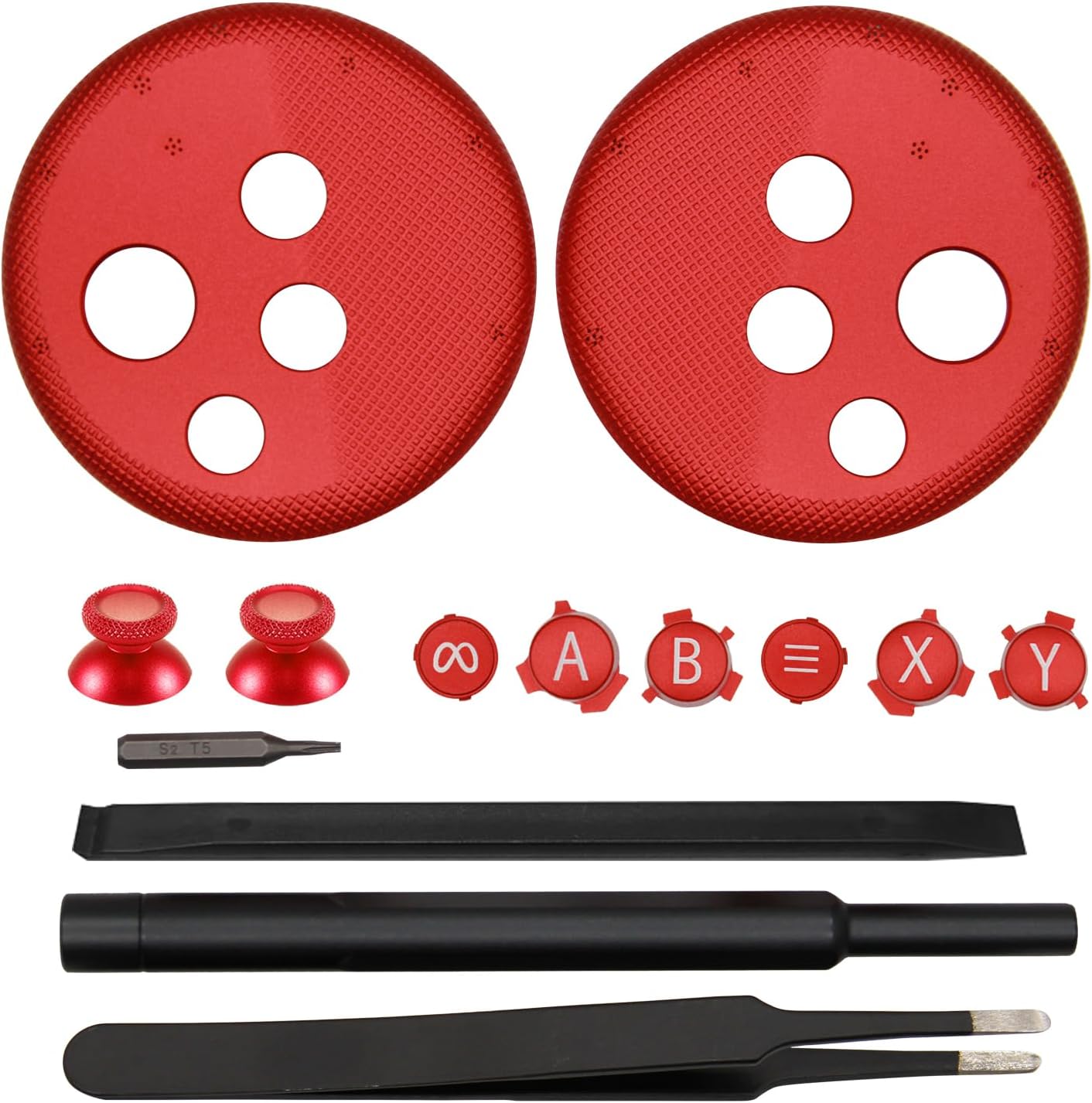 - VRbrother Metal Left and Right Controller Replacement Set for Meta Quest3/3S Accessories, including Controller Keyboard, Mushroom Cap, ABXY Button, Back Key, and Function Key (Red)