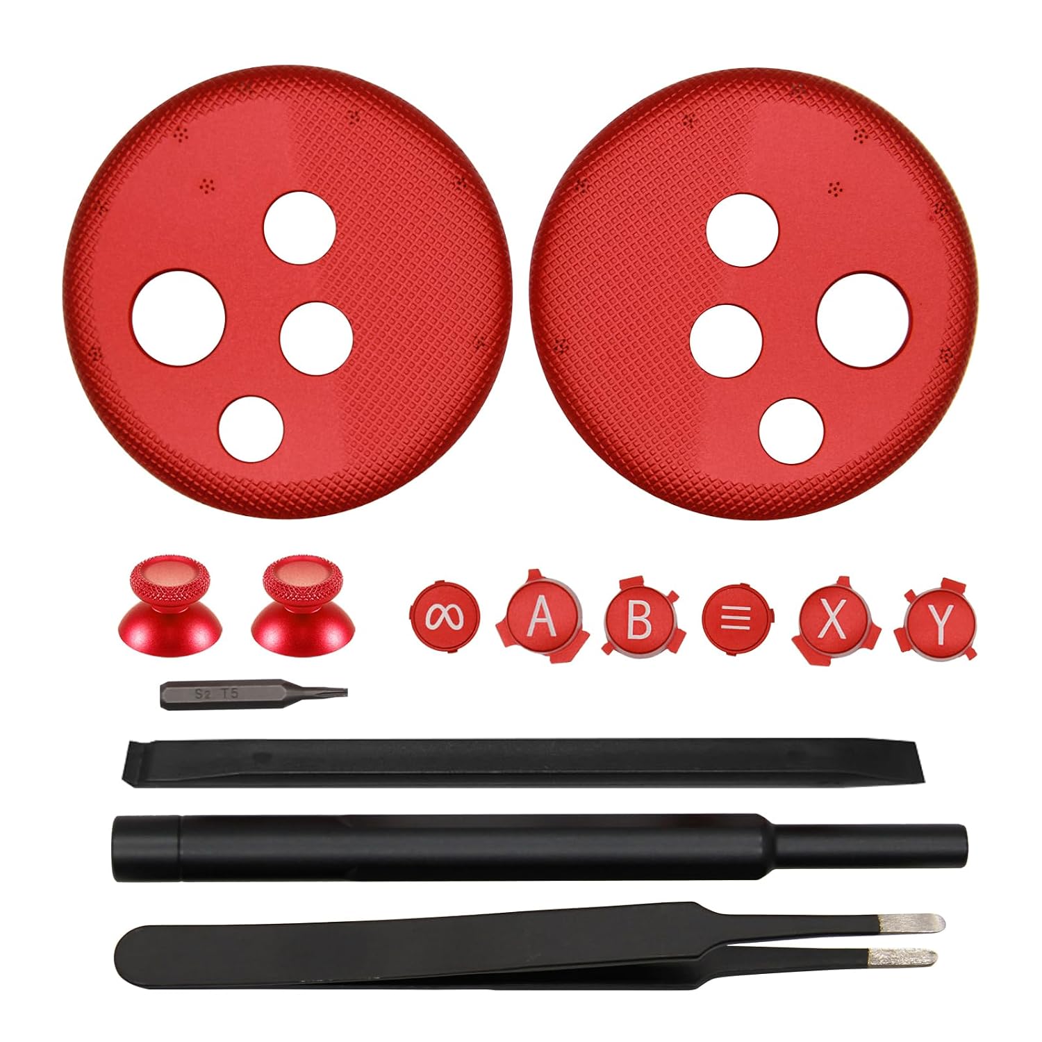 VRbrother Metal Left and Right Controller Replacement Set for Meta Quest3/3S Accessories, including Controller Keyboard, Mushroom Cap, ABXY Button, Back Key, and Function Key (Red)