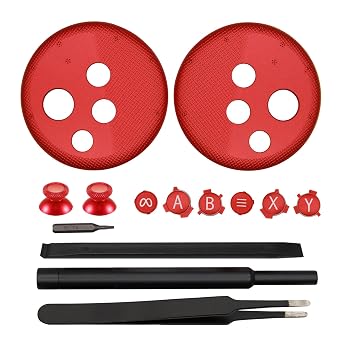 VRbrother Metal Left and Right Controller Replacement Set for Meta Quest3/3S Accessories, including Controller Keyboard, Mushroom Cap, ABXY Button, Back Key, and Function Key Red