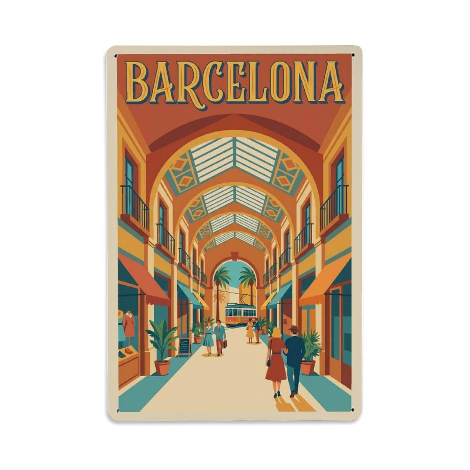 Vintage Travel Arcade Spain Covered Metal Tin Sign Plaque Wall Decor for Cafe, Club Bar, Office, Home Garden Metal Poster 8x12Inch
