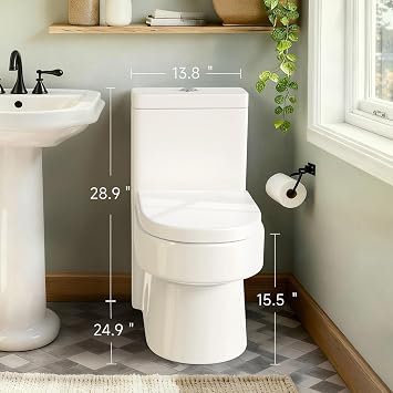 Compact One Piece Toilet with Soft-close Seat Lid, Power Dual Flush 1.2/1.85 GPF, Modern Standard White Toilet Bowl, Smart Toilet For Bathroom, 12'' Rough-in