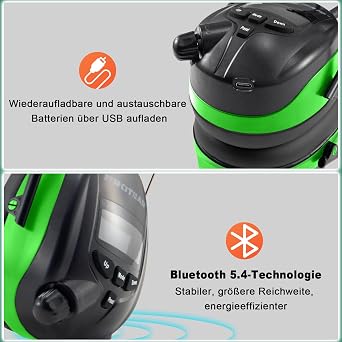 Ear Defenders with DAB+/FM Radio & Bluetooth 5.4, Noise Cancelling Wireless Headphones for Workshop, Garden/Mowing,SNR 30dB