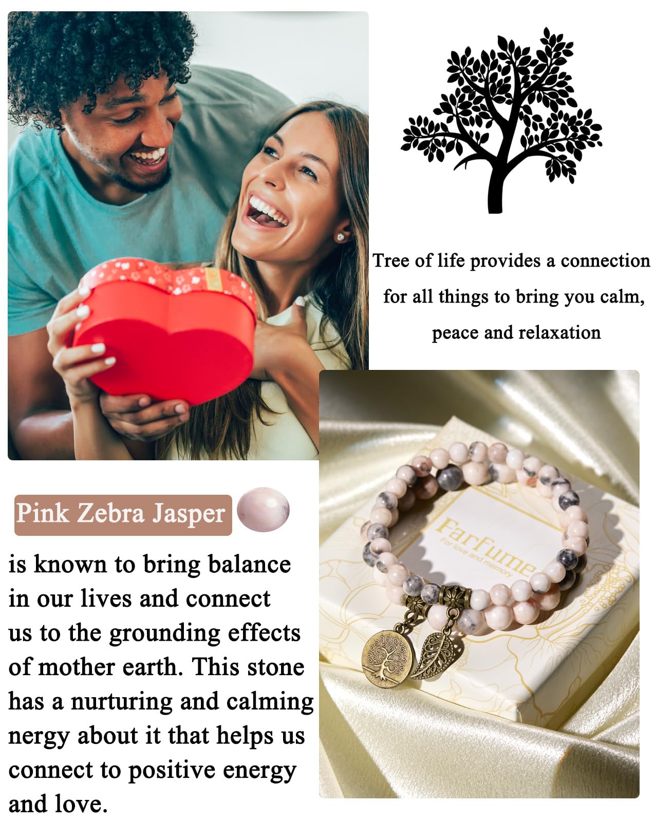 Farfume Braccialetti Chakra da donna - Bracciale con cristalli di pietre curative per donna Bracciale con pietre preziose naturali - Un set di braccialetti con doppia perla