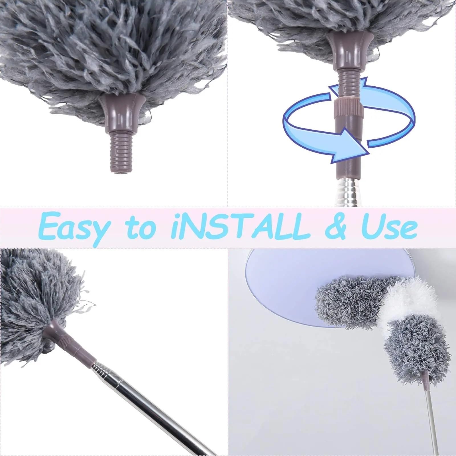Plumero Telescopico Extensible Plumero telescópico Lavable, Largo Extensible, 250 cm, Cepillo de Microfibra Multifuncional, fregona for Quitar telarañas y Limpiar el Polvo.(2pc-Gap Brush)
