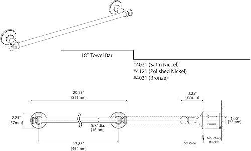 Miniatura 3 de Gatco 4021 Tavern - Toallero de 18 pulgadas, níquel satinado