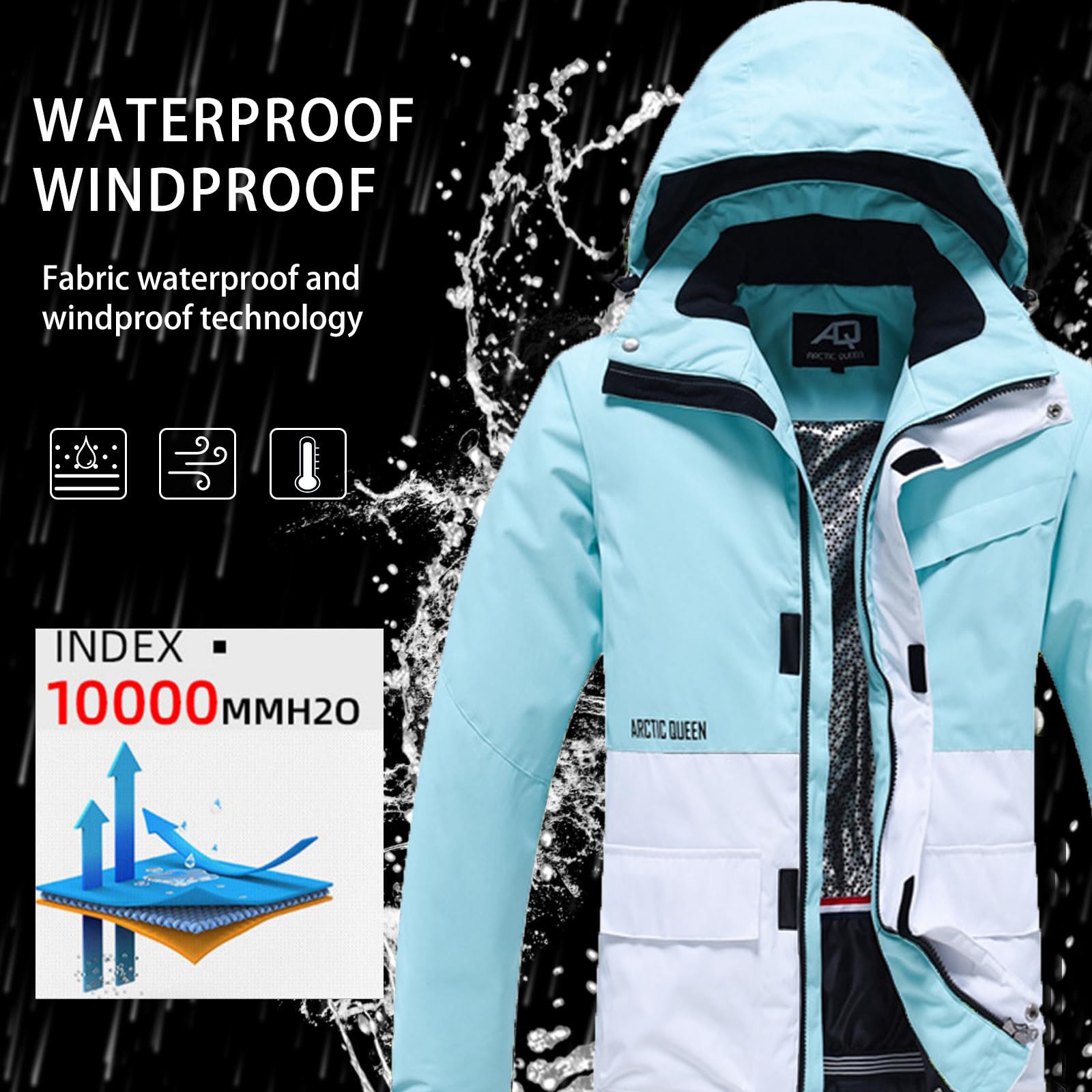 ALSOGO Damen Skijacke & Skihose Set Skianzug 2 teilig Schneeanzug 10.000mm Wasserdicht Warm Winterjacke mit Abnehmbare Kapuzen zum Skifahren Snowboarden Schneejacke Schneehose TY133PK Schwarz XL