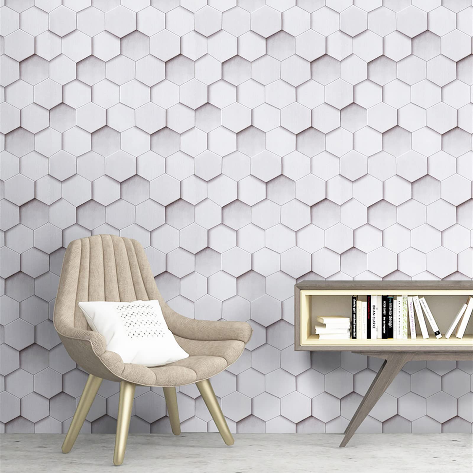 ART EANUR Peel and Stick Wallpaper 3D Hexagon Modern Wallpaper 17.7" × 236" Removable Wallpaper Cabinet Furniture Countertop Paper Textured Wallpaper