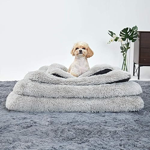 Miniatura 7 de ANWA Cama para perros tamaño mediano, cojín lavable para caja de perro, almohadilla para caja de perro, perros grandes Camello,Gris,Gris claro