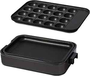 [山善] ホットプレート 一人暮らし 二人暮らし 2WAY (たこ焼きプレート 20穴 / 平面プレート) 小型 着脱式 フッ素コーティング 温度調節 ブラック YHA-W102(B)