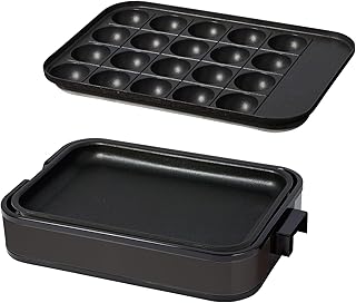 [山善] ホットプレート 一人暮らし 二人暮らし 2WAY (たこ焼きプレート 20穴 / 平面プレート) 小型 着脱式 フッ素コーティング 温度調節 ブラック YHA-W102(B)