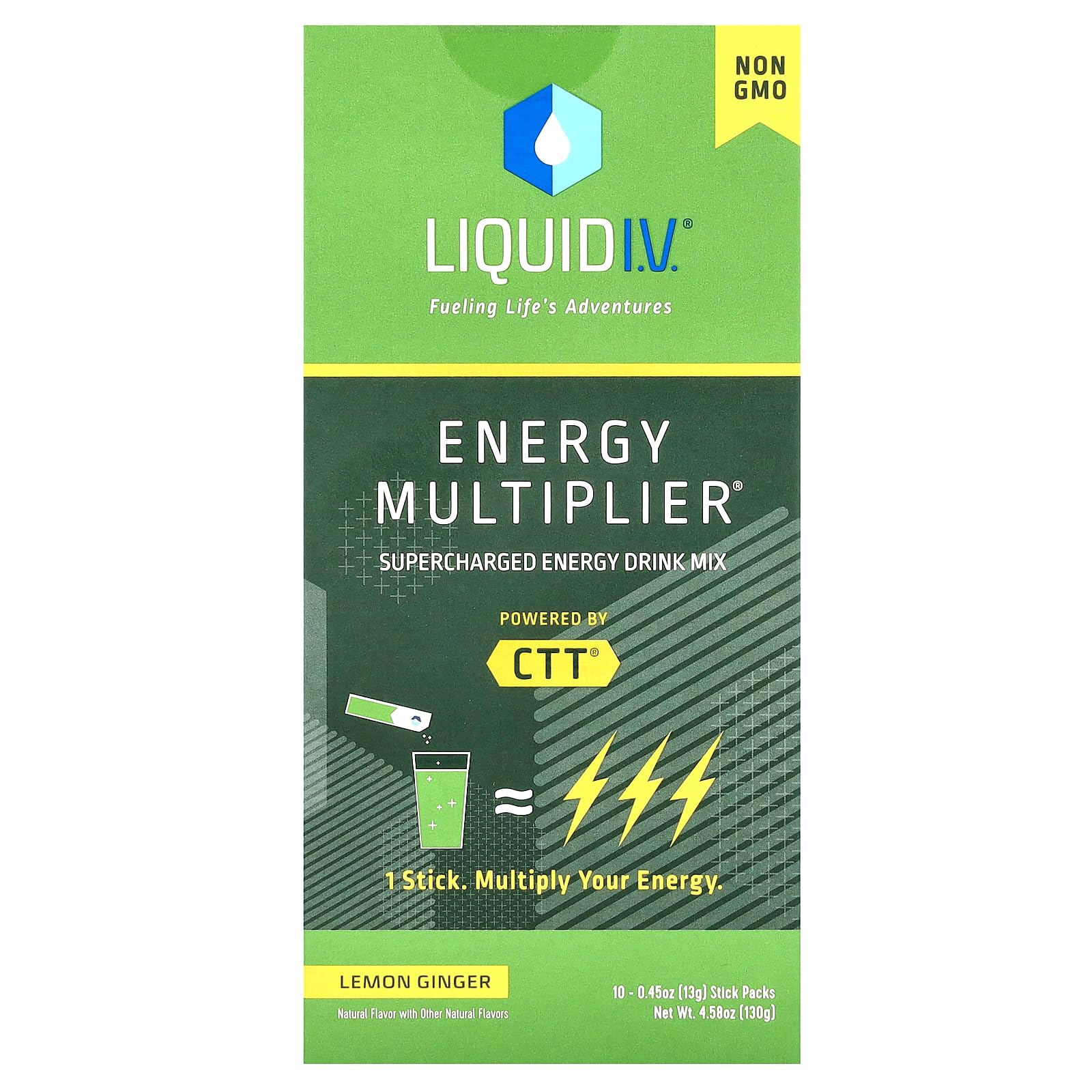 IV, Energy Multiplier, Supercharged Energy Drink Mix, Lemon Ginger, 10 Stick Packs, 0.56 oz (16 g) Each