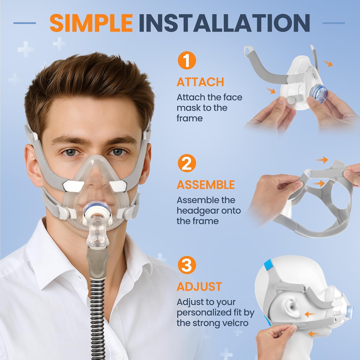 Replacement F20 Frame System for ResMed AirFit F20, Replacement Mask Headgear Set - Includes Full Face Large Mask Cushion, Headgear, Frame & Clips - CPAP F20 Full Face Masks Accessories Supplies (L) - Image 6