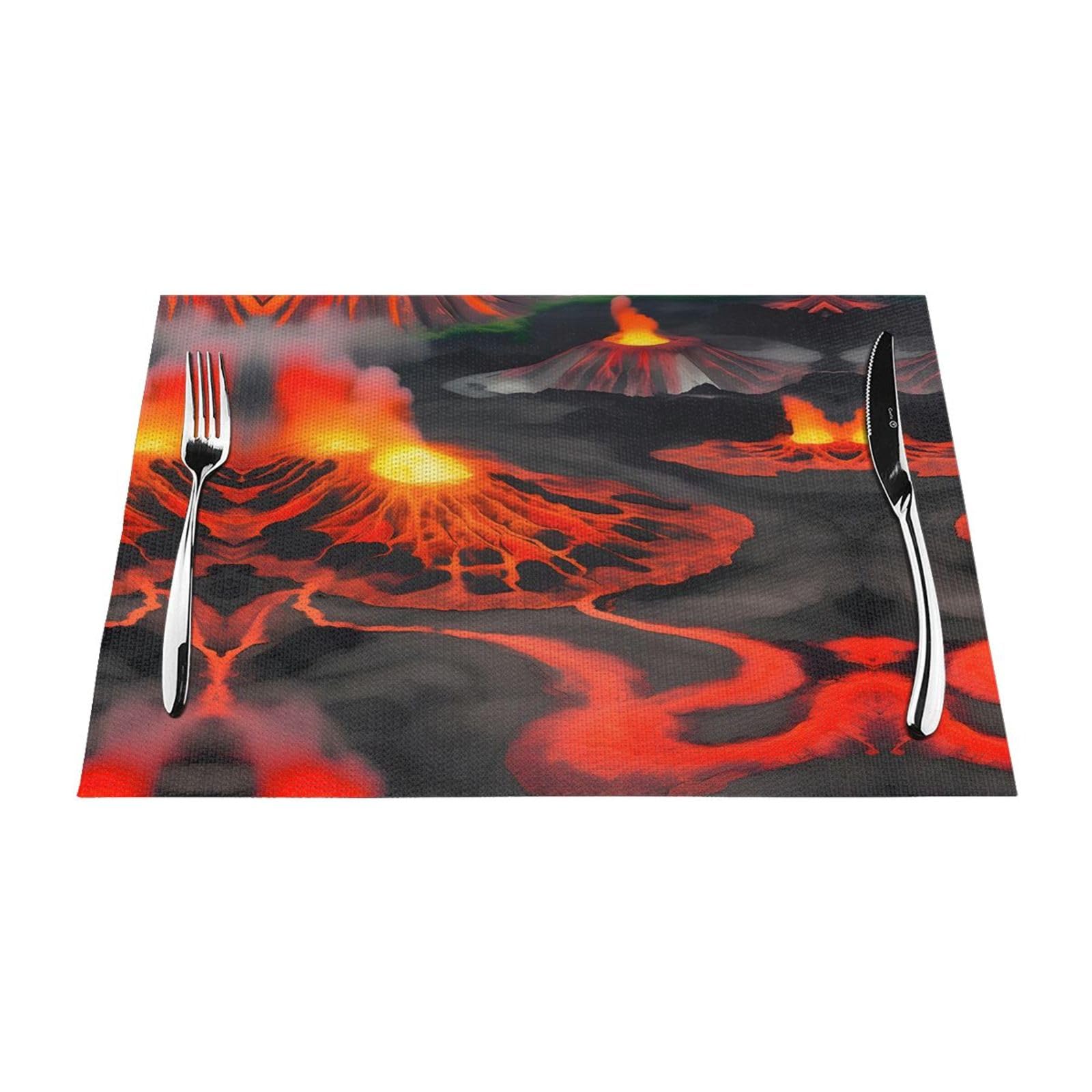 Placemats Set of 6,Table Mats Washable Placemat Decoration, Kilauea Volcanos Print