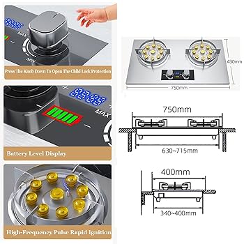 Amazon.co.jp: カセットガスコンロ2口、8.5KW9連強火、タイマー