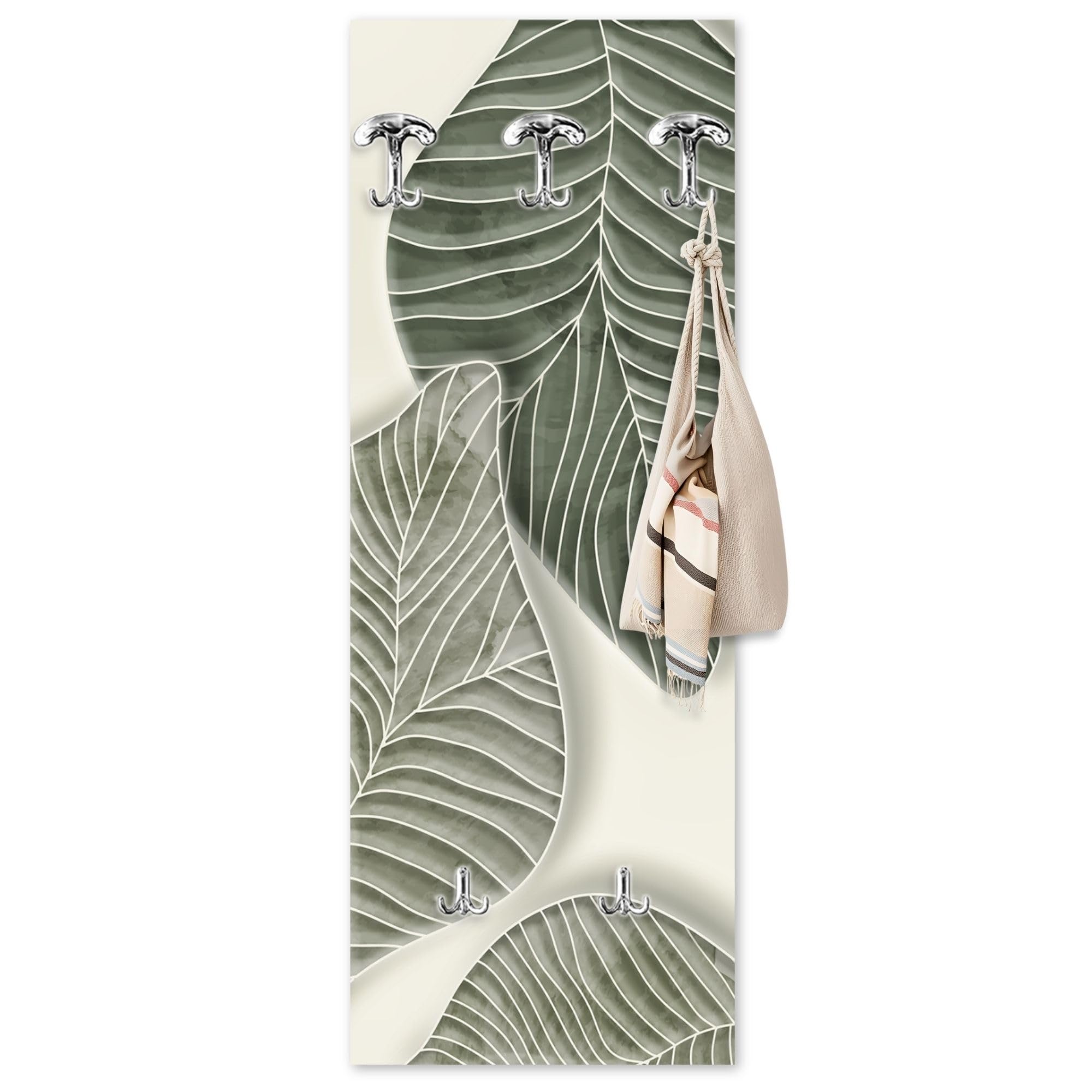 Lupia - Appendiabiti da Parete moderno con pannello in legno Stampato, FOGLIAME 46x125 cm, Design Naturalistico, 5 Ganci in metallo, Stampa HD, ingresso soggiorno camera da letto