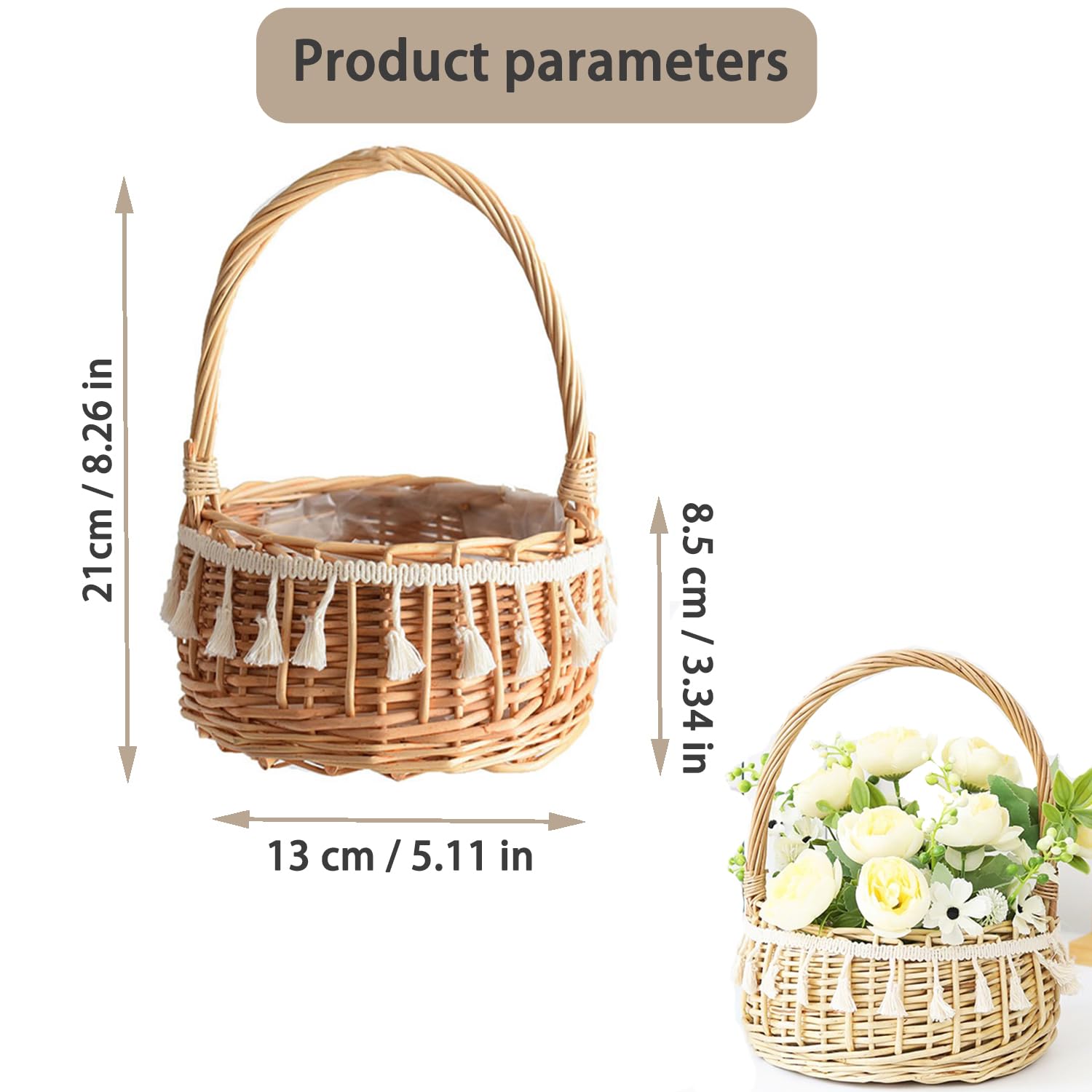 2 Piezas Cestas Pequeñas Mimbre Con Asa, Cesta Setas Mimbre, Cesta De Flores Secas, Cestas Tejidas Con Lazo, Cestitas De Pequeñas, Para Boda Ceremonia Fiesta, Decoración Del Jardín (C, Pequeño)