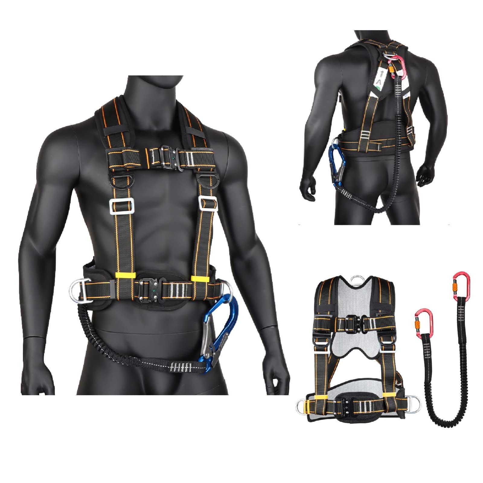 SwaYve Arnés para Trabajar en Altura Cinturón de Seguridad de Cuerpo Completo, Kit de Seguridad de Arnés para Techos, Arnés de Detención de Caídas/Kc11