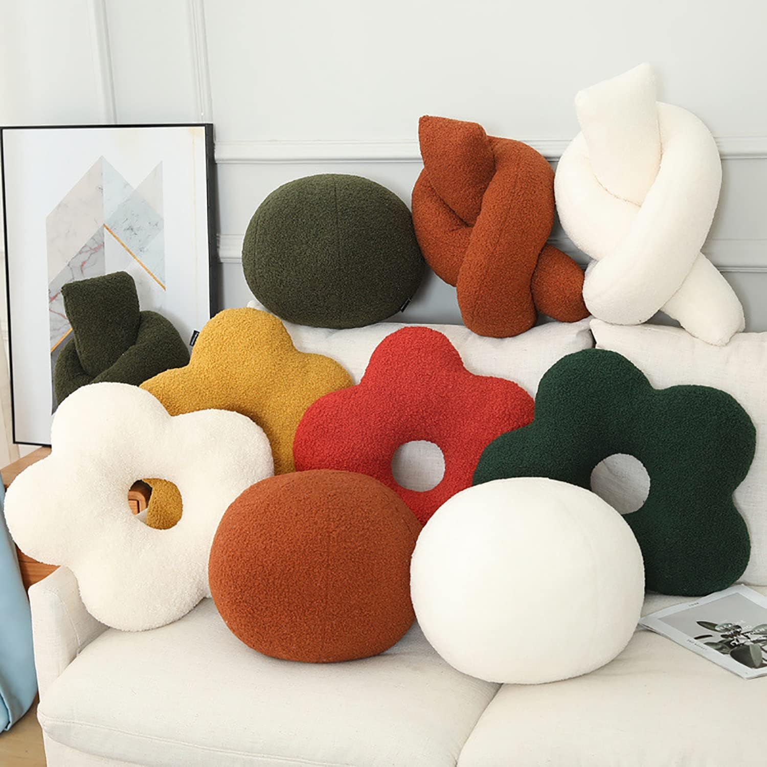 Nordic Style. Flower-Shaped and Ball Throw Pillows. Sofa Cushions. Plush Throw Pillow. (Brown Ball, 33cm (12.99inch))