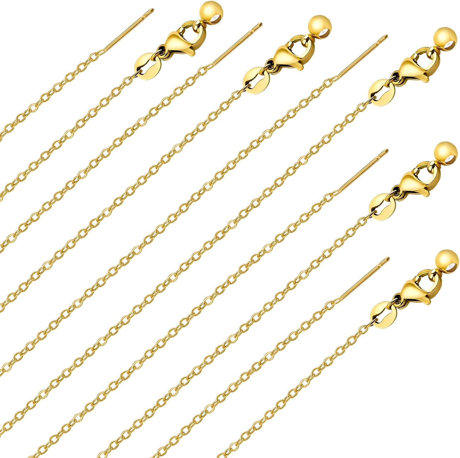 GTVOODX 10 Pack Gold Filled Necklace Chain Bulk Adjustable Stainless Steel Dainty Cable Chain for Jewelry Making with Rubber Stopper Beads