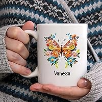 Vista 5 de Taza de café personalizada con diseño de mariposa de arte de origami, regalo para cumpleaños de amigo, compañero de trabajo, taza de cerámica blanca