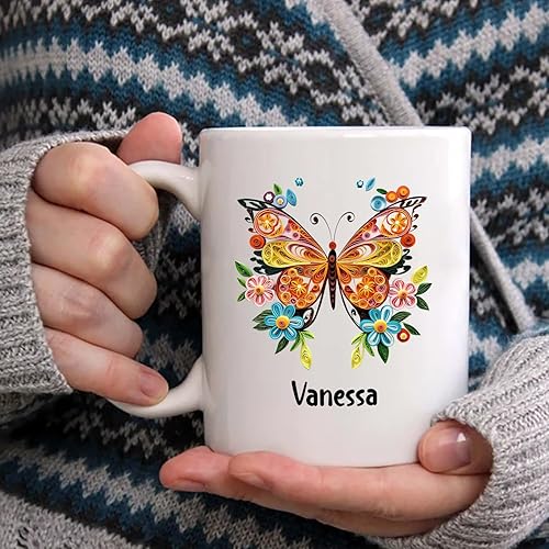 Miniatura 5 de Taza de café personalizada con diseño de mariposa de arte de origami, regalo para cumpleaños de amigo, compañero de trabajo, taza de cerámica blanca