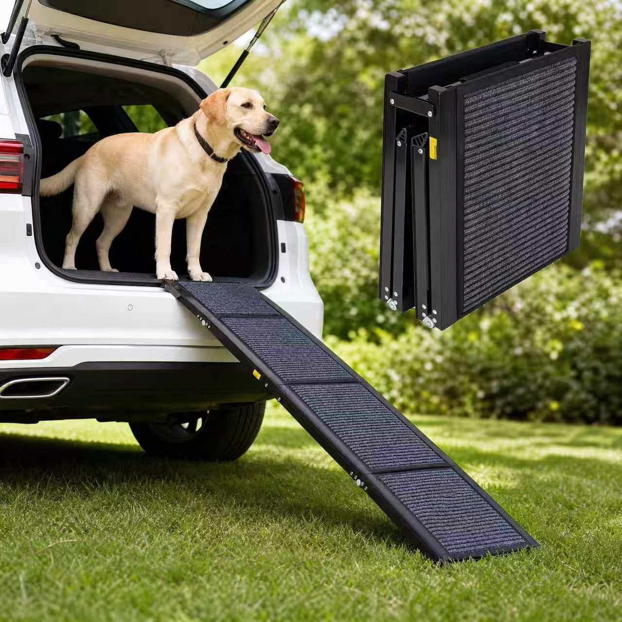 Dog Ramp for Car, Folding Aluminium Pet Ramp with Non-Slip Surface, Portable Dog Steps for SUV, Truck & Car Side Door, Heavy Duty Travel Ramp for Large Dogs up to 250lbs (113kg)