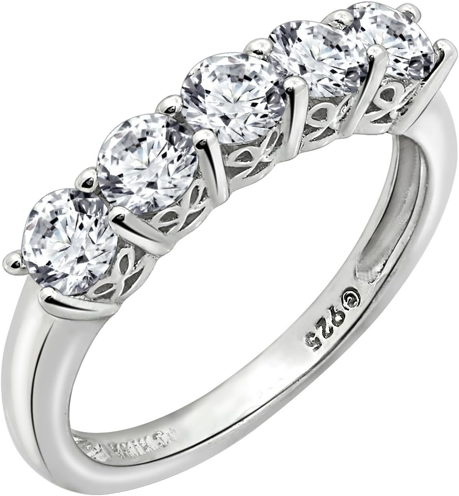 Sterling Silver Five-Stone Ring set with Round Cut Infinite Elements Cubic Zirconia (previously Amazon Collection)
