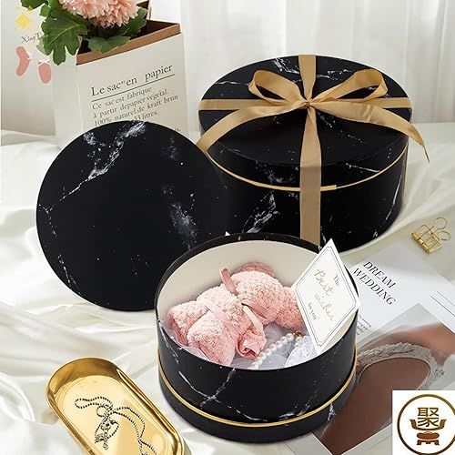 Miniatura 5 de Nsmykhg Cajas de regalo, paquete de 3 cajas de regalo con tapas, cajas de regalo de Navidad, cajas de regalo negras, cajas de flores redondas negras