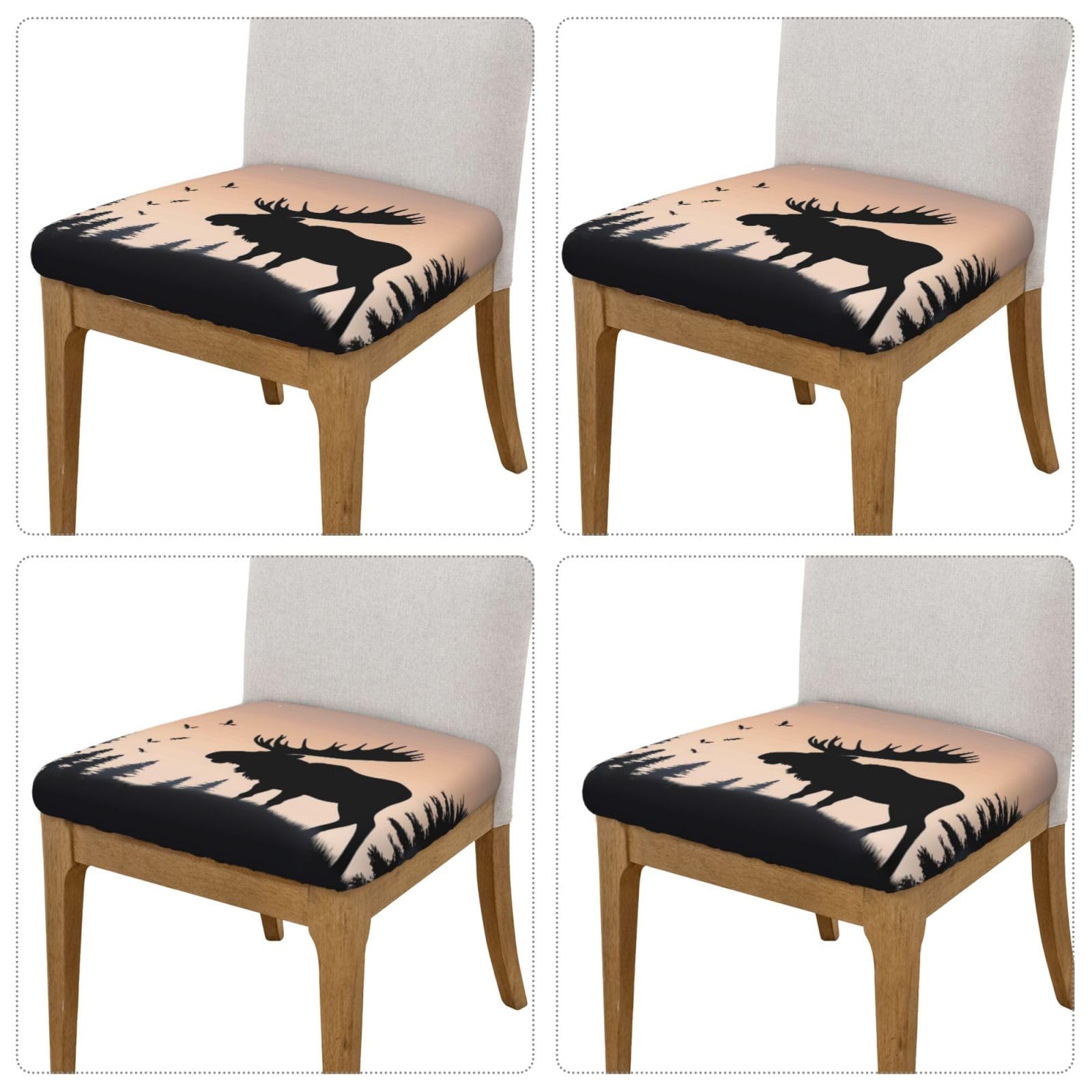 Four Pieces Square Stool Covers with Elastic Bands Moose Mountain Pine Tree Wilderness Stool Cover Removable Washable Bar Chair Covers Soft Velvet Chair Cushion Cover Stretch Bar Stool Slipcover