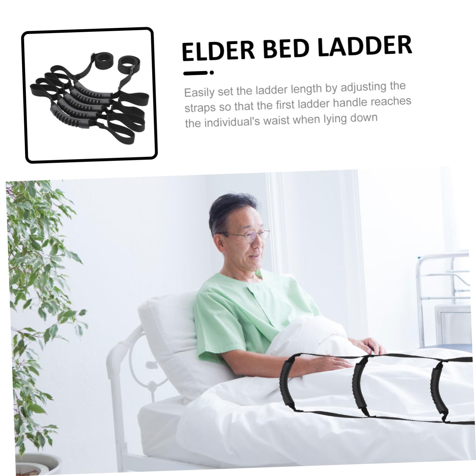 Ipetboom Scaletta da Letto Regolabile Maniglia Comoda per Anziani e Disabili, Cinghia in Nylon ed Eva Facile da Installare, per L'uso a Letto