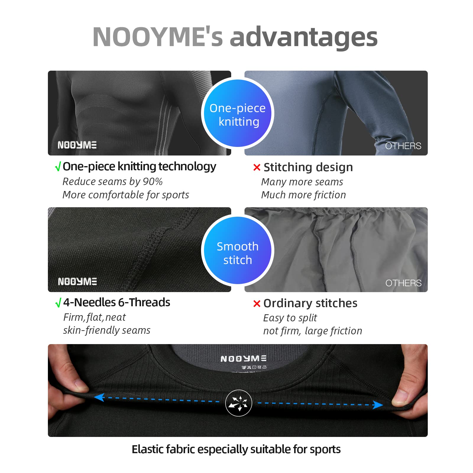 NOOYME Intimo Termico Uomo Biancheria Intima Termica Uomo Traspirante Asciugatura Rapida per Sci Ciclismo Corsa Allenamento
