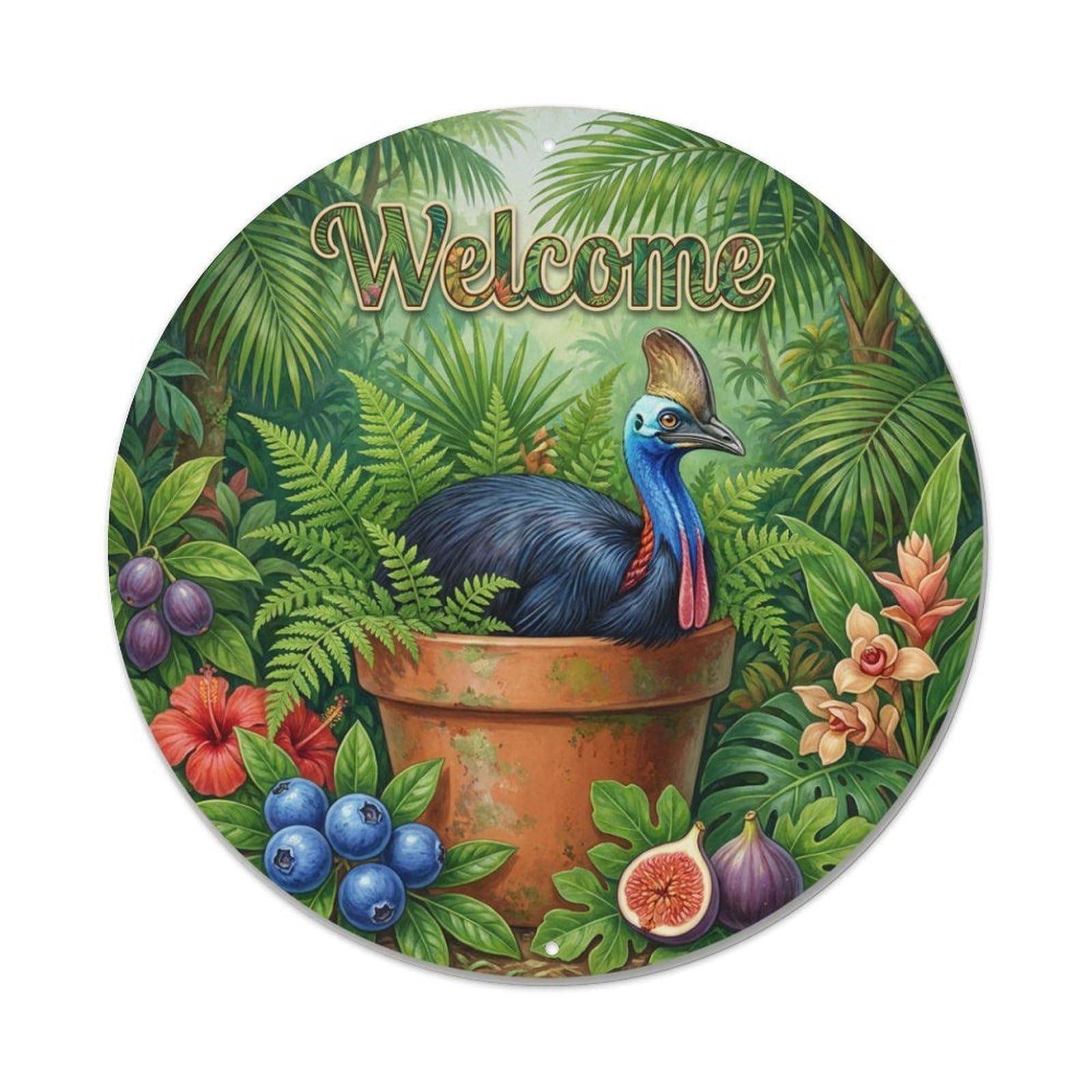 Metal Tin Sign Welcome Cassowary Rainforest Fruit