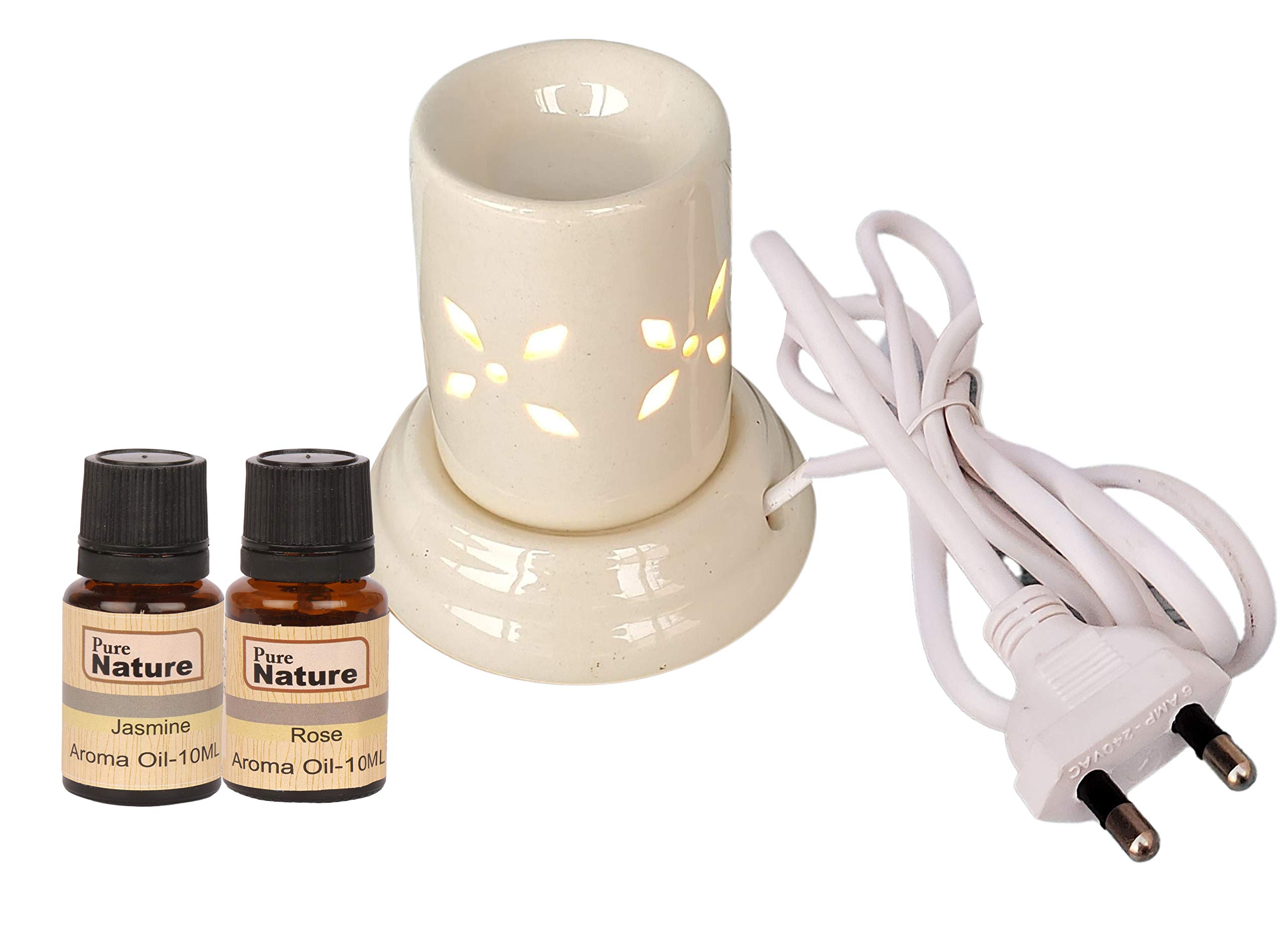 Ceramic Electric Aroma Diffuser for Home, Off White - (10 ml Jasmine & Rose Fragrance)