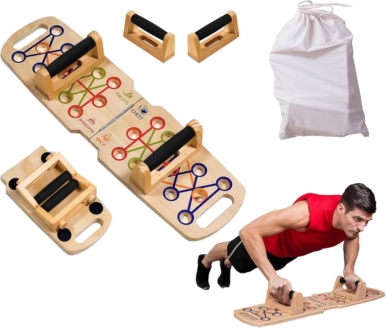 Foldable wood Push up Board, Transportable Push up Stand 14 in 1 Muscle B…