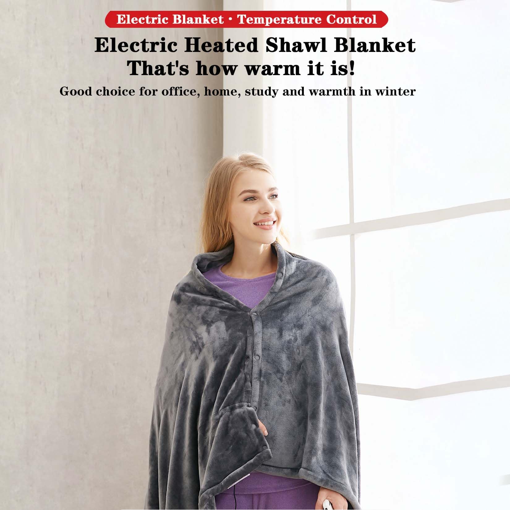BNEI Manta eléctrica Tipo Chal, 3 velocidades de Ajuste de Temperatura, alimentación USB, Lavable, 150 * 85cm, Apta para Calentar Hombros, Cintura y piernas (Black and White)
