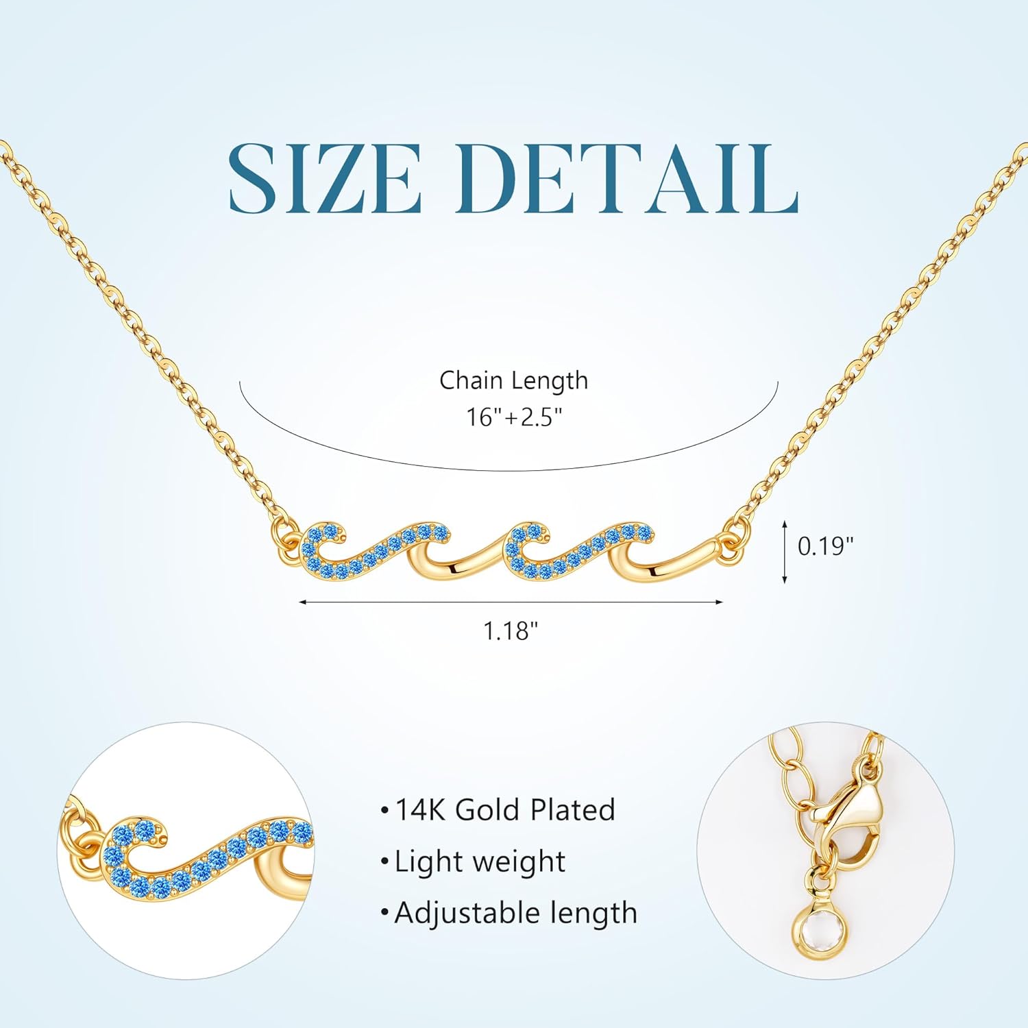 IEFLIFE Necklaces Gifts for Women- 14K Gold Plated Zirconia Wave Necklaces for Women, Birthday Retirement Gift for Mom Daughter Sister, Friendship Friend Birthday Gifts for Best Friend Sister Jewelry - Image 5