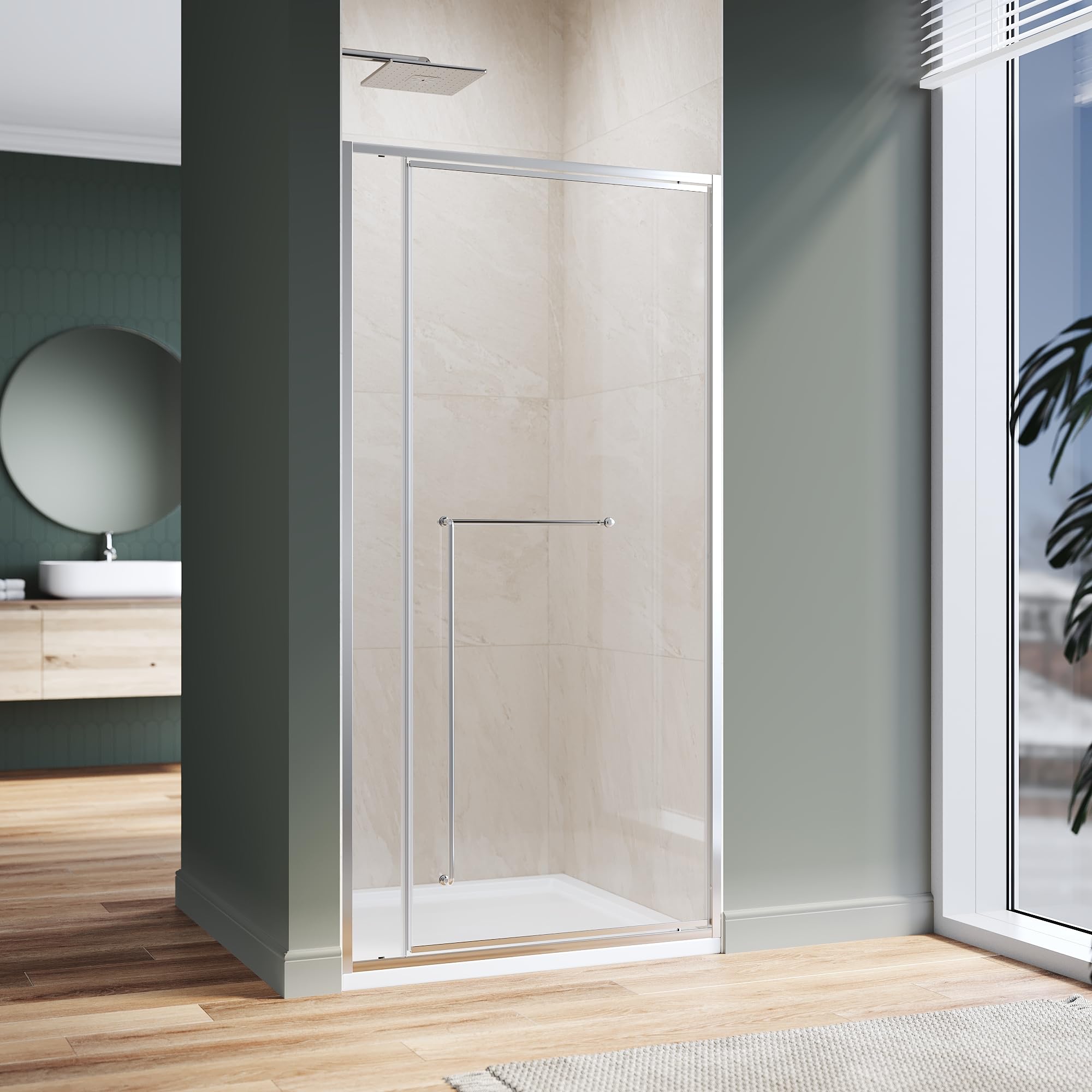 Hydrave Pivot Swing Shower Door 36 in.D x 72 in. H Shower Door with 1/4 in. Clear Tempered Glass| Pivot Shower Door Silver (Shower Base Not Included)