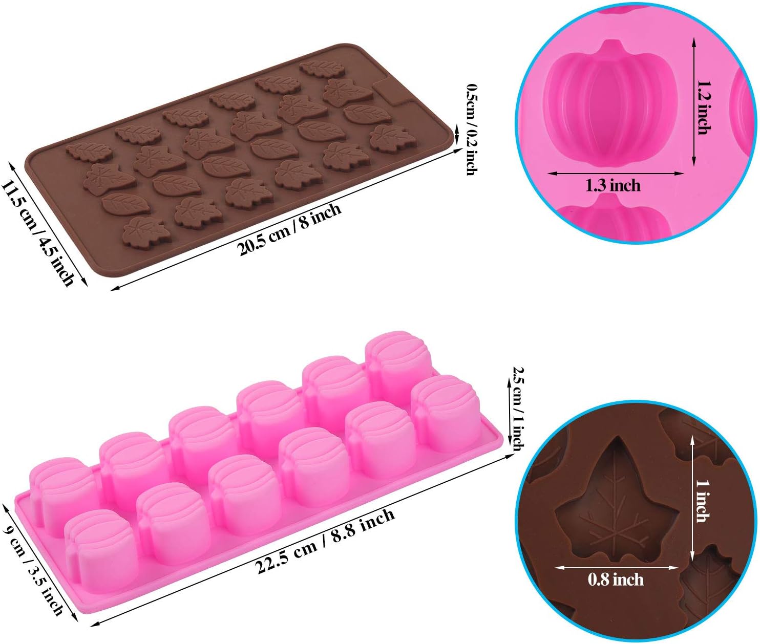 4 Pieces 3D Fall Candy Molds Halloween Pumpkin Candy Mold Thanksgiving Maple Leaf Shaped Fall Candy Chocolate Mold Ice Cube Tray for Halloween Candy Muffin Chocolates Cake Soap, Candle