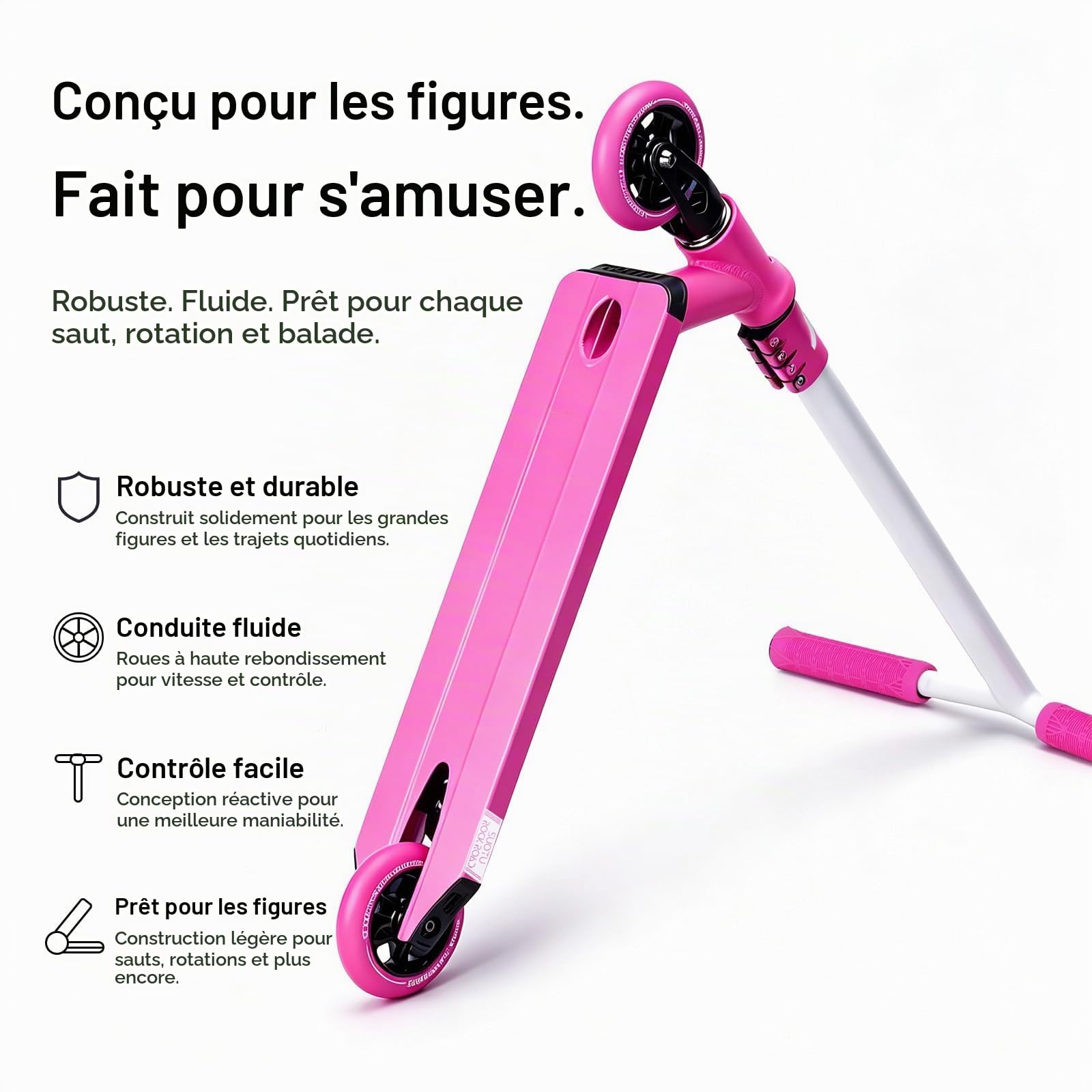 Trottinette Freestyle, Direction à 360°, Stunt Scooter avec Roues en PU 85A 100 mm, Trotinette pour Enfants Adolescent Adultes, Capacité de Charge: 100 kg, Aluminium