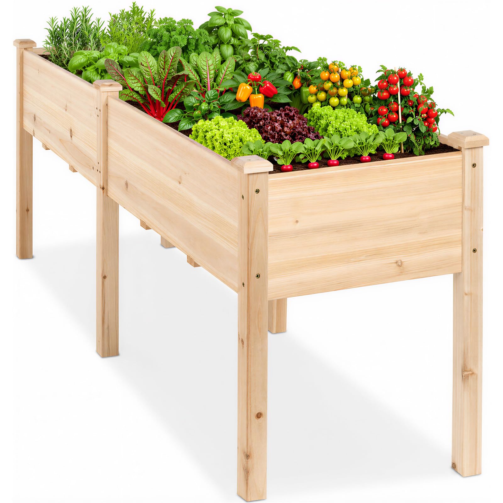 DUMOS Raised Garden Bed 72x23x30 Inch, Outdoor Planter Box with Legs, Elevated Wood Garden Bed with Liner for Herbs Flowers Vegetables, Wooden Planter Box for Patio, Balcony, Backyard, Natural Wood