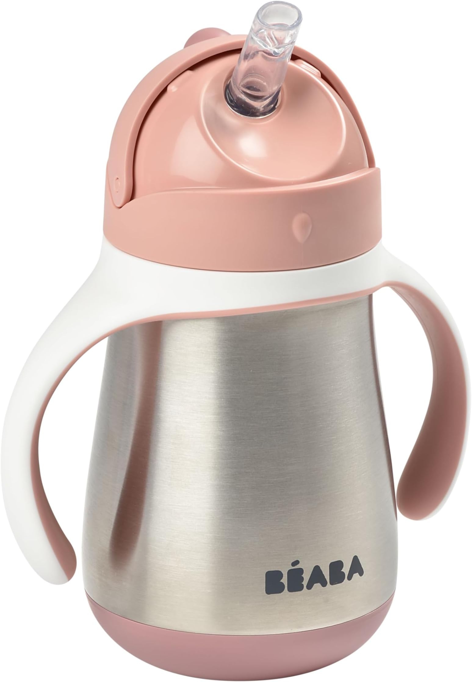 BEABA Stainless Steel Straw Sippy Cup, 8.5 oz (Rose)