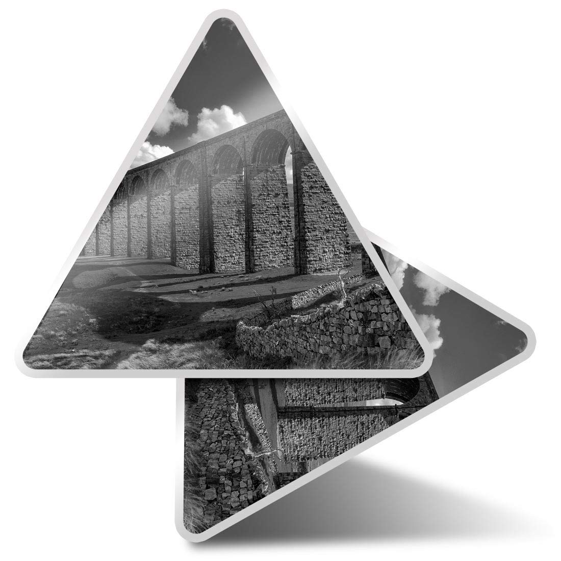 Destination Multi 2 X Triangle Stickers 7.5Cm - Bw - Ribblehead Viaduct Yorkshire Dales Fun Decals For Laptops,Tablets,Luggage,Scrap Booking,Fridges #36657
